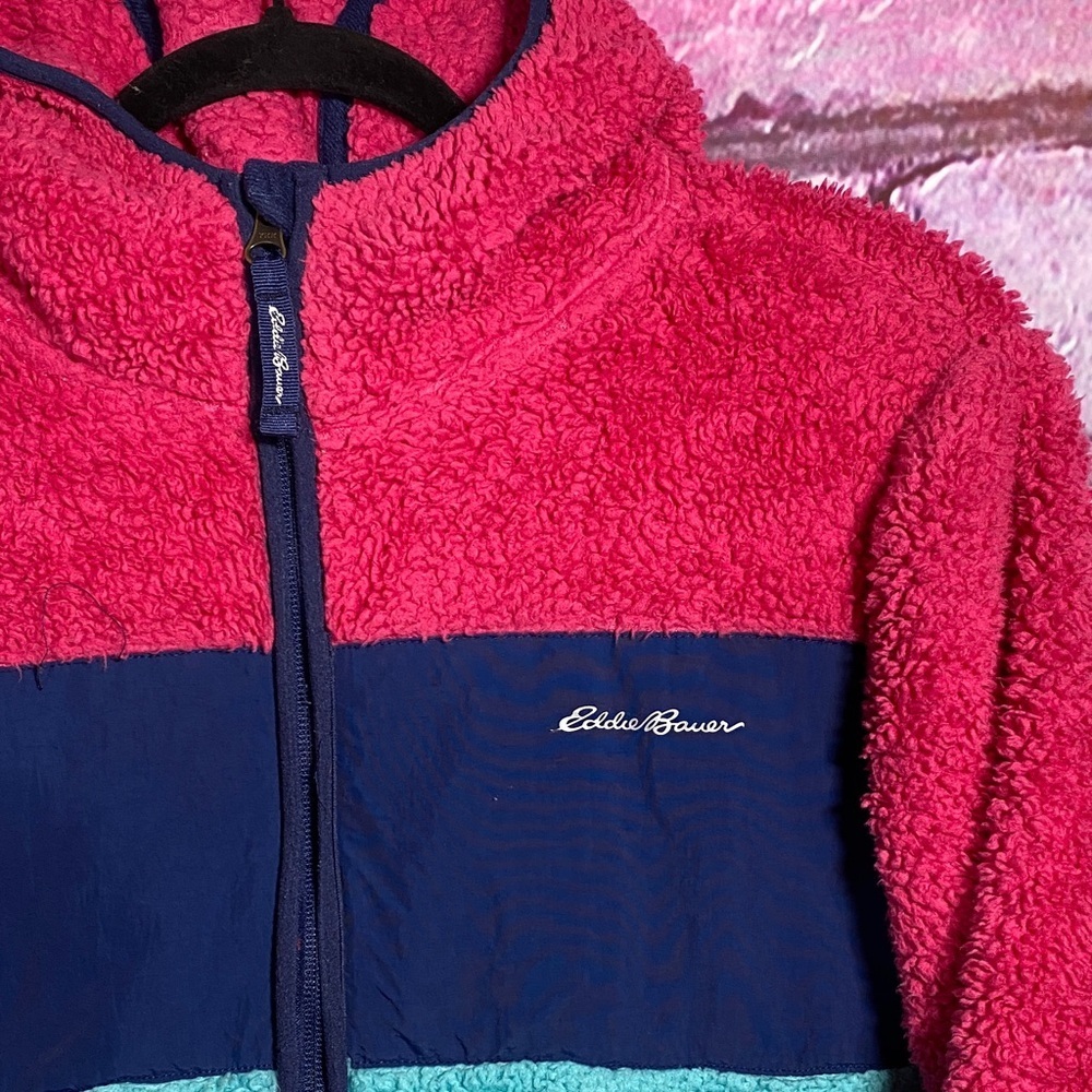 Eddie Bauer Kids Sherpa Fleece Jacket Medium 10–12 Colorblock Full Zip - Picture 2 of 7